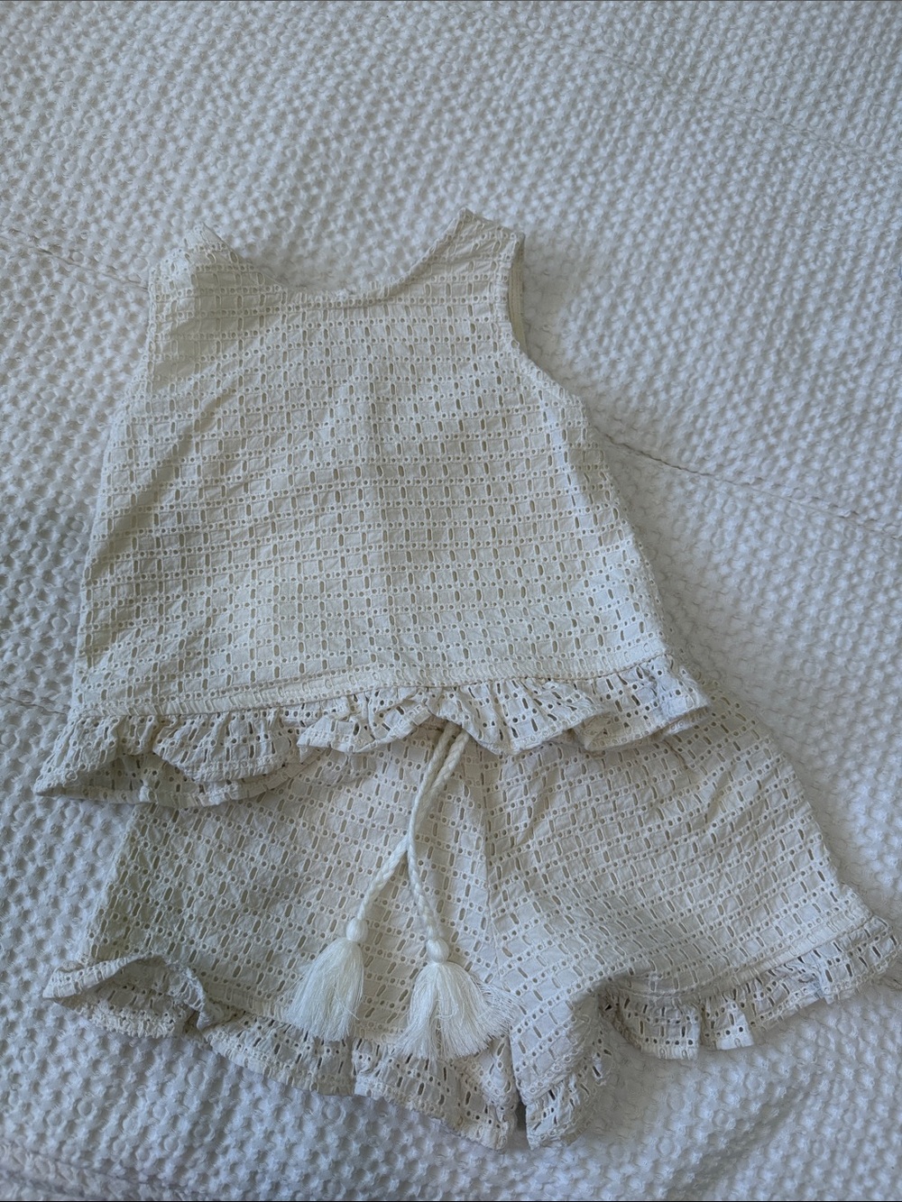 Rylee + Cru Cream Eyelet Tank Top & Tassel Shorts Set